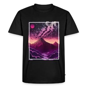 Fantaisie Japon Cerisier Fleur Montagnes Neon Fable Rétro - T-shirt Premium bio Homme - noir - Devant - Nico (187cm)