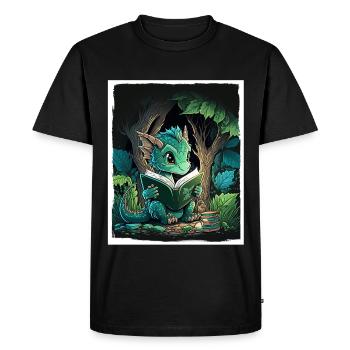 Lire les livres Livre Dragon Fable Fantasy Saga - T-shirt Premium bio Homme - noir - Devant - Nico (187cm)