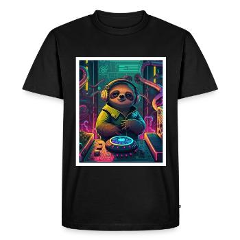 Sloth Morning Grouch DJ Music Retro Neon House - Men's Premium Organic T-Shirt - black - Front - Nico (187cm)