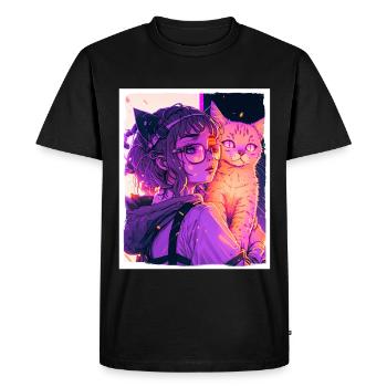 Anime Fille Chaton Chaton Manga Encre Fleur Neon - T-shirt Premium bio Homme - noir - Devant - Nico (187cm)