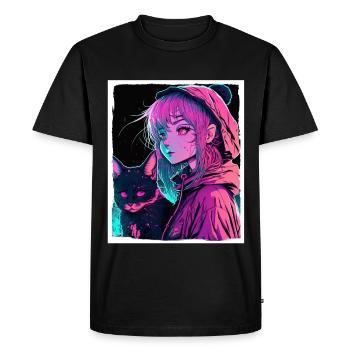 Anime Fille Chaton Chaton Manga Encre Fleur Neon - T-shirt Premium bio Homme - noir - Devant - Nico (187cm)