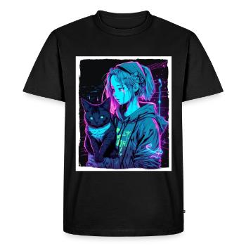 Anime Fille Chaton Chaton Manga Encre Fleur Neon - T-shirt Premium bio Homme - noir - Devant - Nico (187cm)