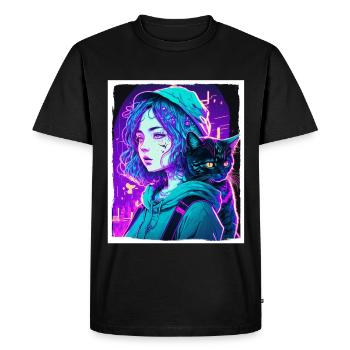 Anime Fille Chaton Chaton Manga Encre Fleur Neon - T-shirt Premium bio Homme - noir - Devant - Nico (187cm)