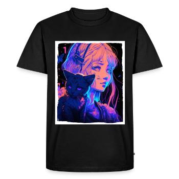 Anime Fille Chaton Chaton Manga Encre Fleur Neon - T-shirt Premium bio Homme - noir - Devant - Nico (187cm)