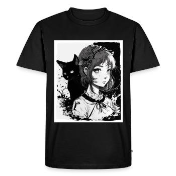 Anime Fille Chaton Chaton Manga Encre Fleur Neon - T-shirt Premium bio Homme - noir - Devant - Nico (187cm)