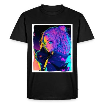 Anime Fille Chaton Chaton Manga Encre Fleur Neon - T-shirt Premium bio Homme - noir - Devant - Nico (187cm)