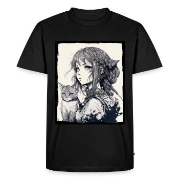 Anime Fille Chaton Chaton Manga Encre Fleur Neon - T-shirt Premium bio Homme - noir - Devant - Nico (187cm)
