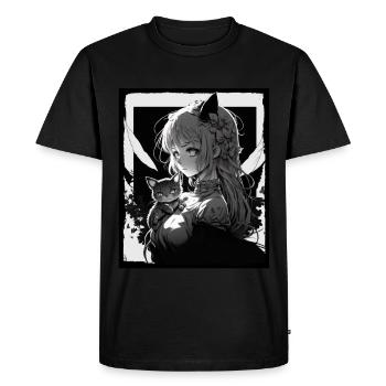 Anime Fille Chaton Chaton Manga Encre Fleur Neon - T-shirt Premium bio Homme - noir - Devant - Nico (187cm)