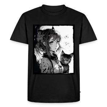 Anime Fille Chaton Chaton Manga Encre Fleur Neon - T-shirt Premium bio Homme - noir - Devant - Nico (187cm)