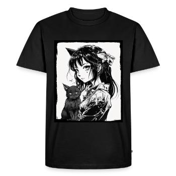 Anime Fille Chaton Chaton Manga Encre Fleur Neon - T-shirt Premium bio Homme - noir - Devant - Nico (187cm)