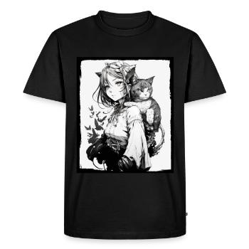 Anime Fille Chaton Chaton Manga Encre Fleur Neon - T-shirt Premium bio Homme - noir - Devant - Nico (187cm)