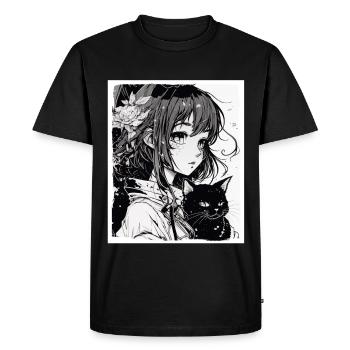 Anime Fille Chaton Chaton Manga Encre Fleur Neon - T-shirt Premium bio Homme - noir - Devant - Nico (187cm)