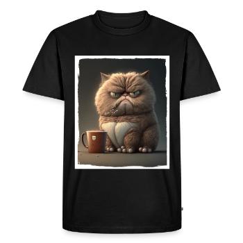 Cat Kitten Coffee Cup Morning Grouch Cocoa - T-shirt Premium bio Homme - noir - Devant - Nico (187cm)
