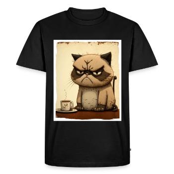 Cat Kitten Coffee Cup Morning Grouch Cocoa - T-shirt Premium bio Homme - noir - Devant - Nico (187cm)