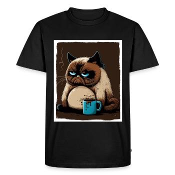 Cat Kitten Coffee Cup Morning Grouch Cocoa - T-shirt Premium bio Homme - noir - Devant - Nico (187cm)