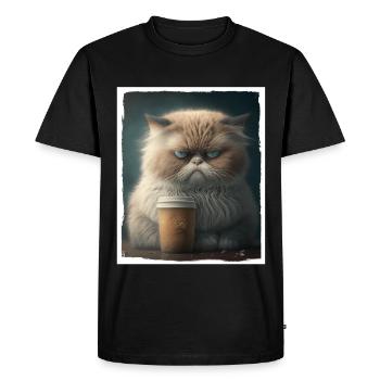 Cat Kitten Coffee Cup Morning Grouch Cocoa - T-shirt Premium bio Homme - noir - Devant - Nico (187cm)
