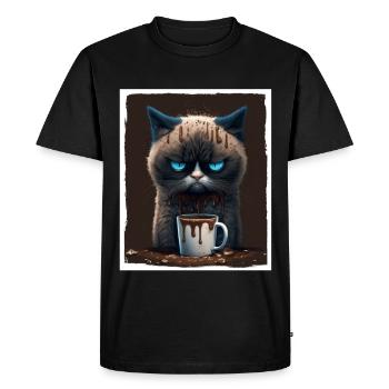 Cat Kitten Coffee Cup Morning Grouch Cocoa - T-shirt Premium bio Homme - noir - Devant - Nico (187cm)