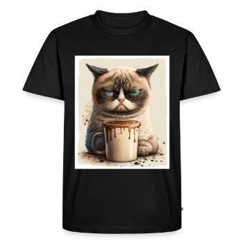 Cat Kitten Coffee Cup Morning Grouch Cocoa - T-shirt Premium bio Homme - noir - Devant - Nico (187cm)