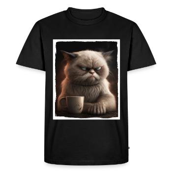 Cat Kitten Coffee Cup Morning Grouch Cocoa - T-shirt Premium bio Homme - noir - Devant - Nico (187cm)