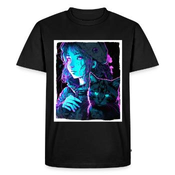 Anime Fille Chaton Chaton Manga Encre Fleur Neon - T-shirt Premium bio Homme - noir - Devant - Nico (187cm)