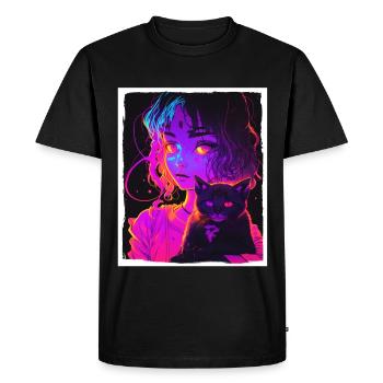Anime Fille Chaton Chaton Manga Encre Fleur Neon - T-shirt Premium bio Homme - noir - Devant - Nico (187cm)