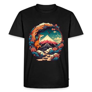 Fox Japan Fleur de cerisier Rétro Japonais - T-shirt Premium bio Homme - noir - Devant - Nico (187cm)