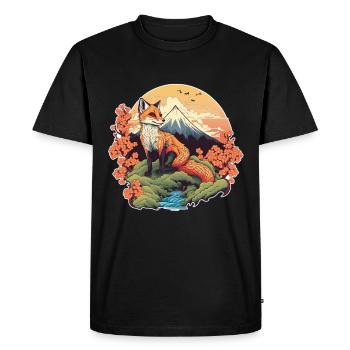 Fox Japan Fleur de cerisier Rétro Japonais - T-shirt Premium bio Homme - noir - Devant - Nico (187cm)