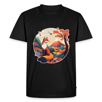 Fox Japan Fleur de cerisier Rétro Japonais - T-shirt Premium bio Homme - noir - Devant - Nico (187cm)