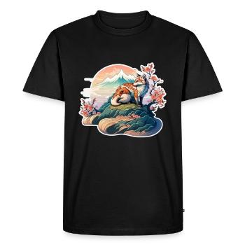 Fox Japan Fleur de cerisier Rétro Japonais - T-shirt Premium bio Homme - noir - Devant - Nico (187cm)