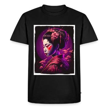 Fleurs de cerisier du Japon Geisha Neon - T-shirt Premium bio Homme - noir - Devant - Nico (187cm)