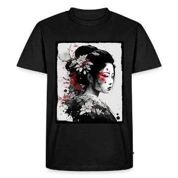 Fleurs de cerisier du Japon Geisha Neon - T-shirt Premium bio Homme - noir - Devant - Nico (187cm)