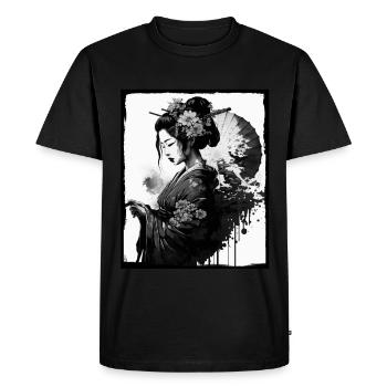 Fleurs de cerisier du Japon Geisha Neon - T-shirt Premium bio Homme - noir - Devant - Nico (187cm)