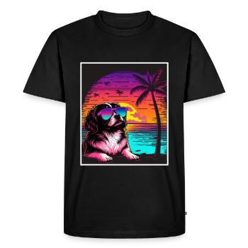 Vaporwave Retro Dog Spitz Beach Neon - T-shirt Premium bio Homme - noir - Devant - Nico (187cm)