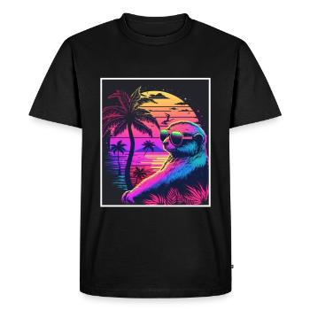 Vaporwave Retro Sloth Animal Motif Beach Neon - Men's Premium Organic T-Shirt - black - Front - Nico (187cm)