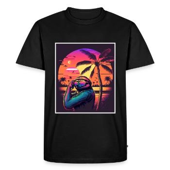 Vaporwave Retro Sloth Animal Motif Beach Neon - Men's Premium Organic T-Shirt - black - Front - Nico (187cm)