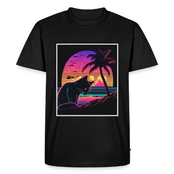 Vaporwave Retro Cat Cat Animal Motif Beach Neon - Men's Premium Organic T-Shirt - black - Front - Nico (187cm)