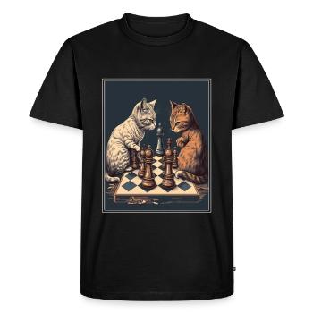 Chats Chess Chaton Joueur d’échecs Queen King - T-shirt Premium bio Homme - noir - Devant - Nico (187cm)
