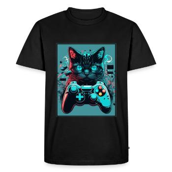 Cats and Gaming Cat Kitten Controller Gaming - Men's Premium Organic T-Shirt - black - Front - Nico (187cm)