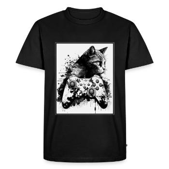 Cats and Gaming Cat Kitten Controller Gaming - Men's Premium Organic T-Shirt - black - Front - Nico (187cm)