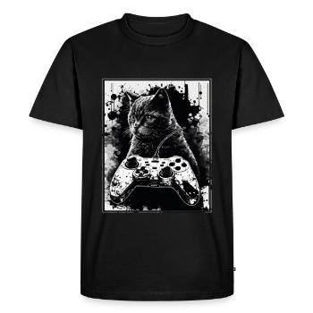 Cats and Gaming Cat Kitten Controller Gaming - Men's Premium Organic T-Shirt - black - Front - Nico (187cm)
