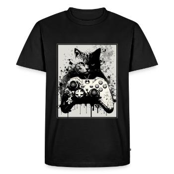 Cats and Gaming Cat Kitten Controller Gaming - Men's Premium Organic T-Shirt - black - Front - Nico (187cm)