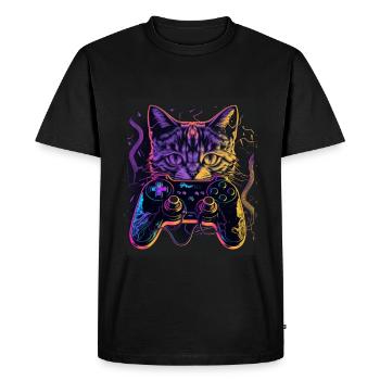 Cats and Gaming Cat Kitten Controller Gaming - Men's Premium Organic T-Shirt - black - Front - Nico (187cm)