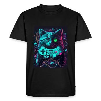 Cats and Gaming Cat Kitten Controller Gaming - Men's Premium Organic T-Shirt - black - Front - Nico (187cm)