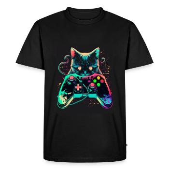Cats and Gaming Cat Kitten Controller Gaming - Men's Premium Organic T-Shirt - black - Front - Nico (187cm)