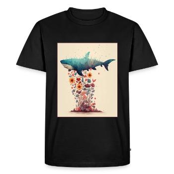 Requin Océan Plantes Fleurs Maritime Deep Sea Climat - T-shirt Premium bio Homme - noir - Devant - Nico (187cm)