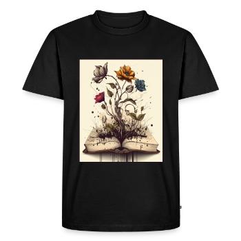 Lecteur Livres Plantes Fleurs Auteur - T-shirt Premium bio Homme - noir - Devant - Nico (187cm)