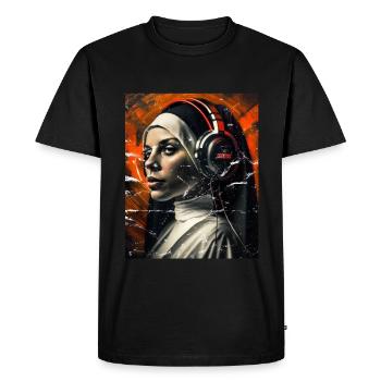 Techno Vaporwave Nun Christian God Music - Men's Premium Organic T-Shirt - black - Front - Nico (187cm)