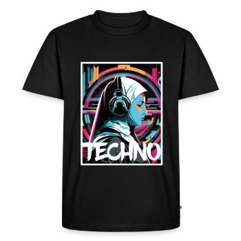 Techno Vaporwave Nun Christian God Music - T-shirt Premium bio Homme - noir - Devant - Nico (187cm)