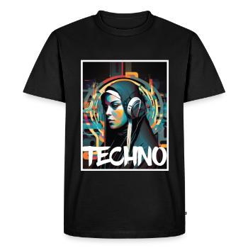 Techno Vaporwave Nun Christian God Music - Men's Premium Organic T-Shirt - black - Front - Nico (187cm)