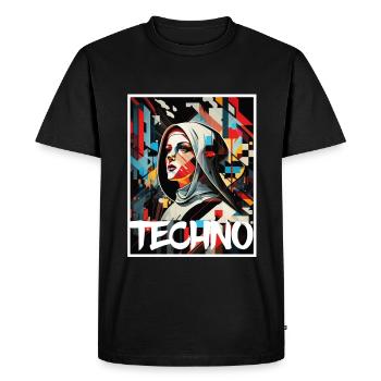 Techno Vaporwave Nun Christian God Music - Men's Premium Organic T-Shirt - black - Front - Nico (187cm)